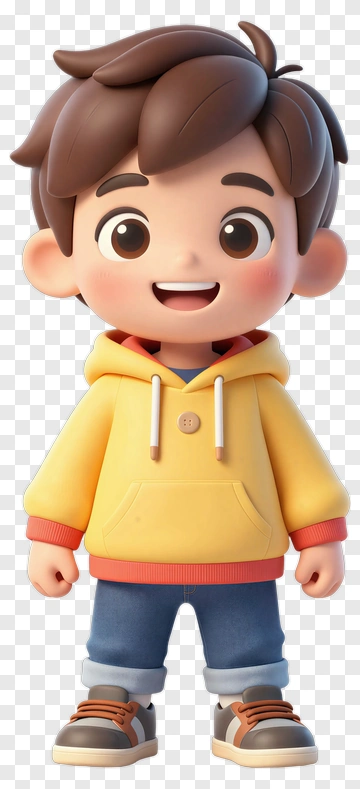 3D Cartoon Boy Smiling In Yellow Hoodie PNG