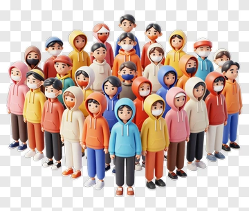 3D Group Of Diverse Characters In Hoodies PNG