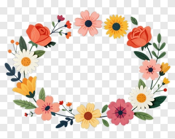 Floral Wreath With Colorful Flowers PNG