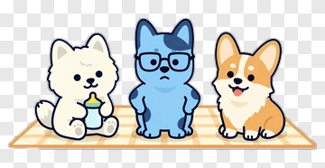 Cartoon Dogs Sitting Together PNG