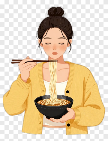 Woman Eating Noodles With Chopsticks PNG