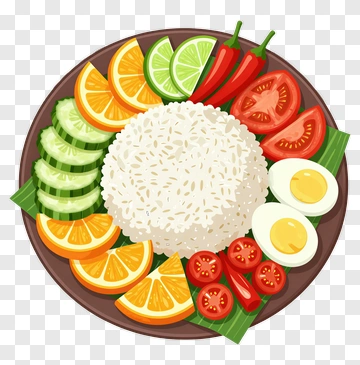 Colorful Plate Of Rice With Vegetables And Fruits PNG
