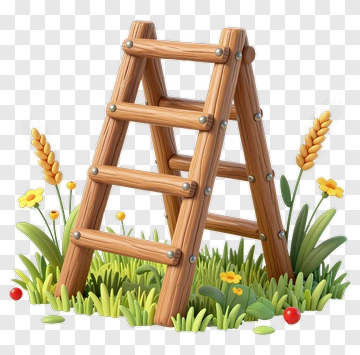 Wooden Ladder Surrounded By Flowers And Grass PNG