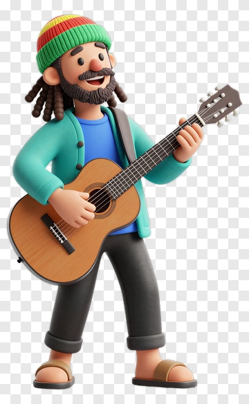 3D Musician Playing Acoustic Guitar PNG