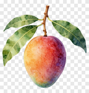 Watercolor Mango With Leaves PNG