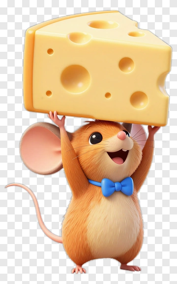 Cartoon Mouse Holding Cheese PNG