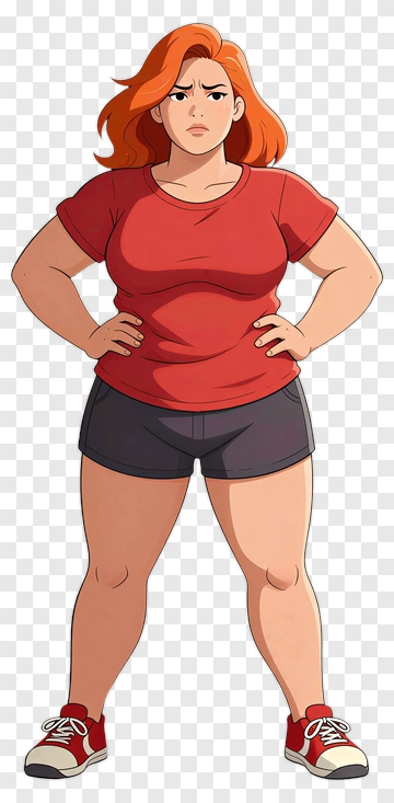 Cartoon Woman Standing Confidently PNG