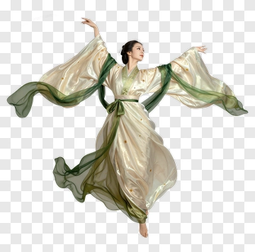 Elegant Dancer In Flowing Kimono PNG