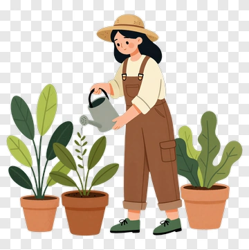 Gardener Watering Potted Plants PNG