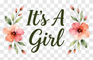 It's A Girl Floral Announcement PNG