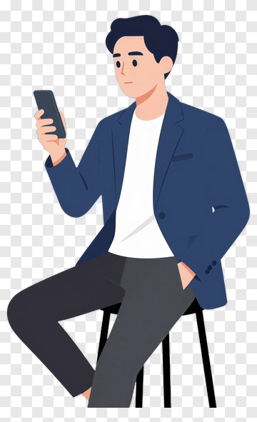 Young Man Sitting And Using A Smartphone PNG