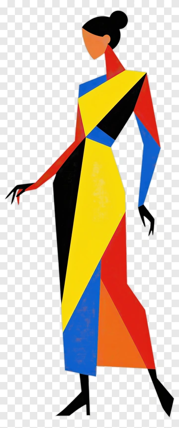 Stylized Woman In Colorful Dress PNG