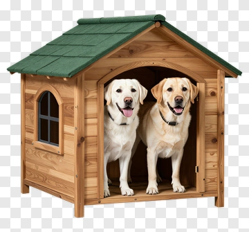 Labrador Dogs In A Wooden Dog House PNG