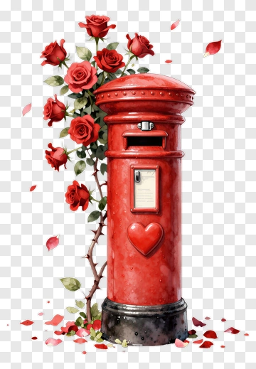 Red Mailbox Surrounded By Roses PNG