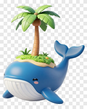 Cartoon Whale Planter With Palm Tree PNG