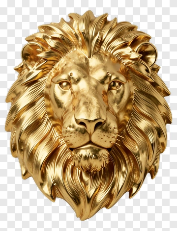 Golden Lion Head Sculpture PNG