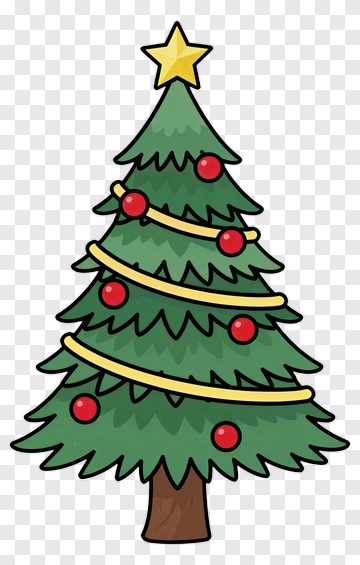 Cartoon Christmas Tree With Star And Ornaments PNG