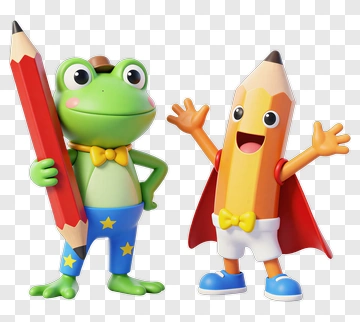 Cartoon Frog And Pencil Character PNG