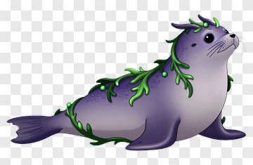 Cartoon Seal With Green Seaweed PNG