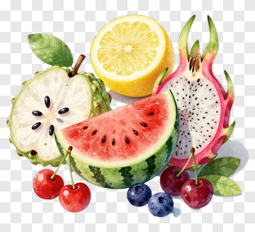 Colorful Fruit Arrangement With Watermelon And Dragon Fruit PNG