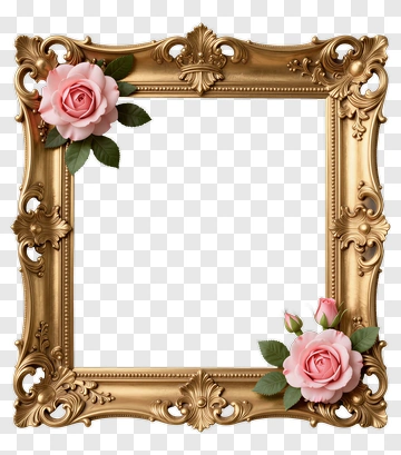 Gold Picture Frame With Pink Roses PNG