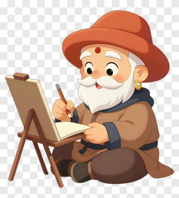 Cartoon Artist Drawing On An Easel PNG