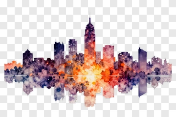 Watercolor City Skyline At Sunset PNG