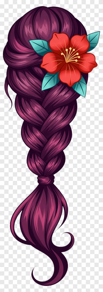 Braided Hair With Red Flower PNG