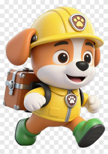 Cartoon Dog Wearing A Yellow Hard Hat And Backpack PNG