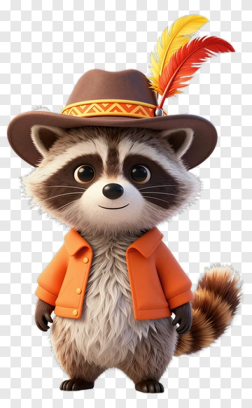 Cartoon Raccoon Wearing An Orange Jacket And Hat PNG