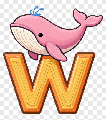 Cartoon Pink Whale On Letter W PNG