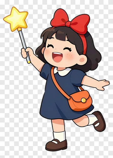 Cartoon Girl Holding A Magic Wand PNG