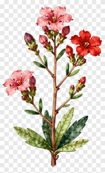 Colorful Flower Branch With Pink And Red Blooms PNG