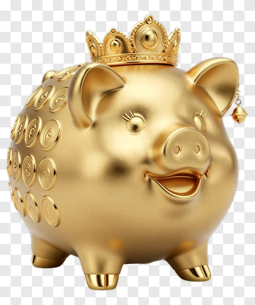 Golden Piggy Bank With Crown PNG