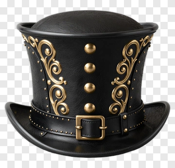 Black Steampunk Top Hat With Gold Accents PNG