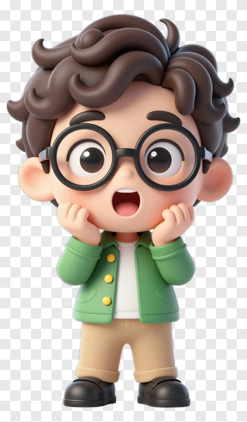 Cartoon Boy With Glasses Expressing Excitement PNG