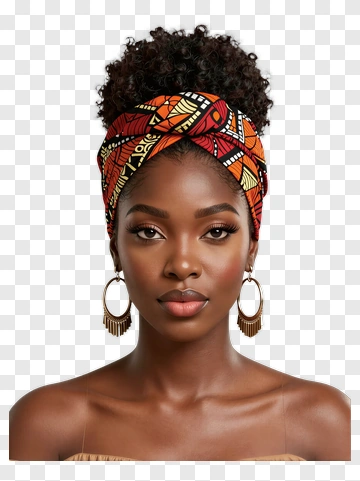 Woman With Colorful Headwrap And Earrings PNG