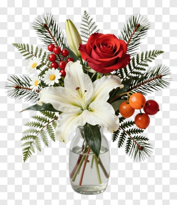 Floral Arrangement With Red Rose And White Lily PNG