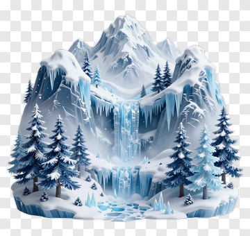 Winter Mountain Landscape With Waterfall And Pine Trees PNG