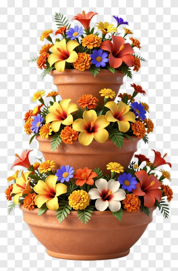 Colorful Flower Pot Arrangement PNG