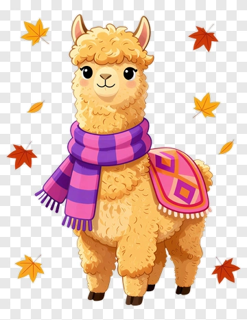 Cartoon Alpaca Wearing A Purple Scarf PNG