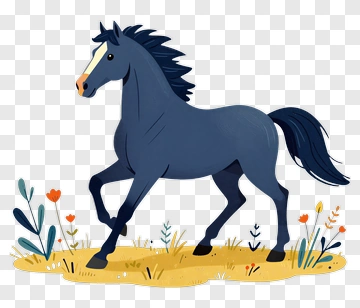 Cartoon Horse Running In A Field PNG