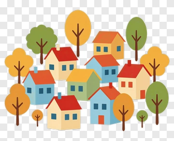 Colorful Houses Surrounded By Trees PNG