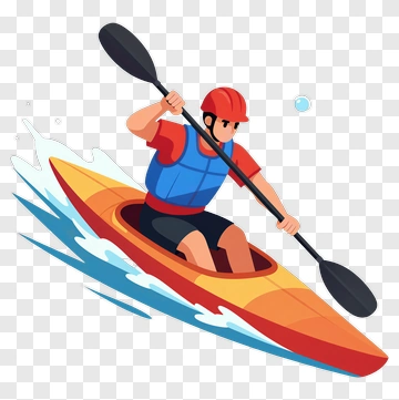 Cartoon Kayaker Paddling On Water PNG