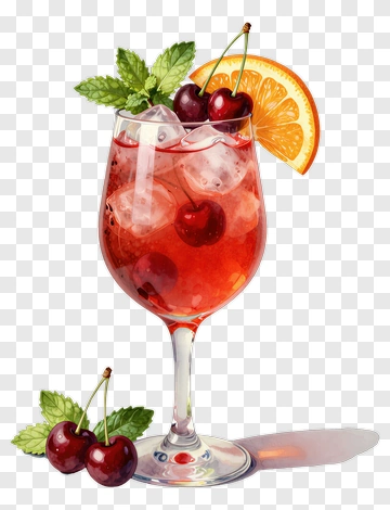 Refreshing Cherry Cocktail With Orange Slice PNG