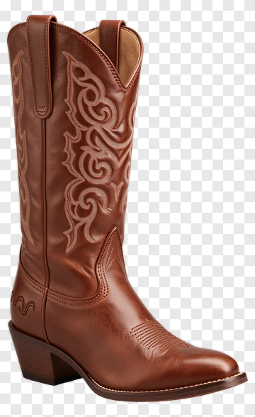 Brown Cowboy Boot With Decorative Stitching PNG