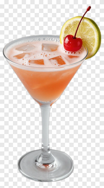 Cocktail With Cherry And Lime Slice PNG
