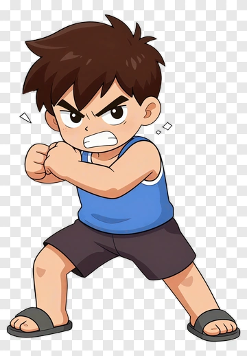 Cartoon Boy Posing In A Fighting Stance PNG
