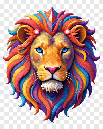 Colorful Lion Head Illustration PNG
