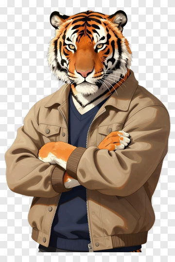 Cartoon Tiger Wearing A Jacket PNG